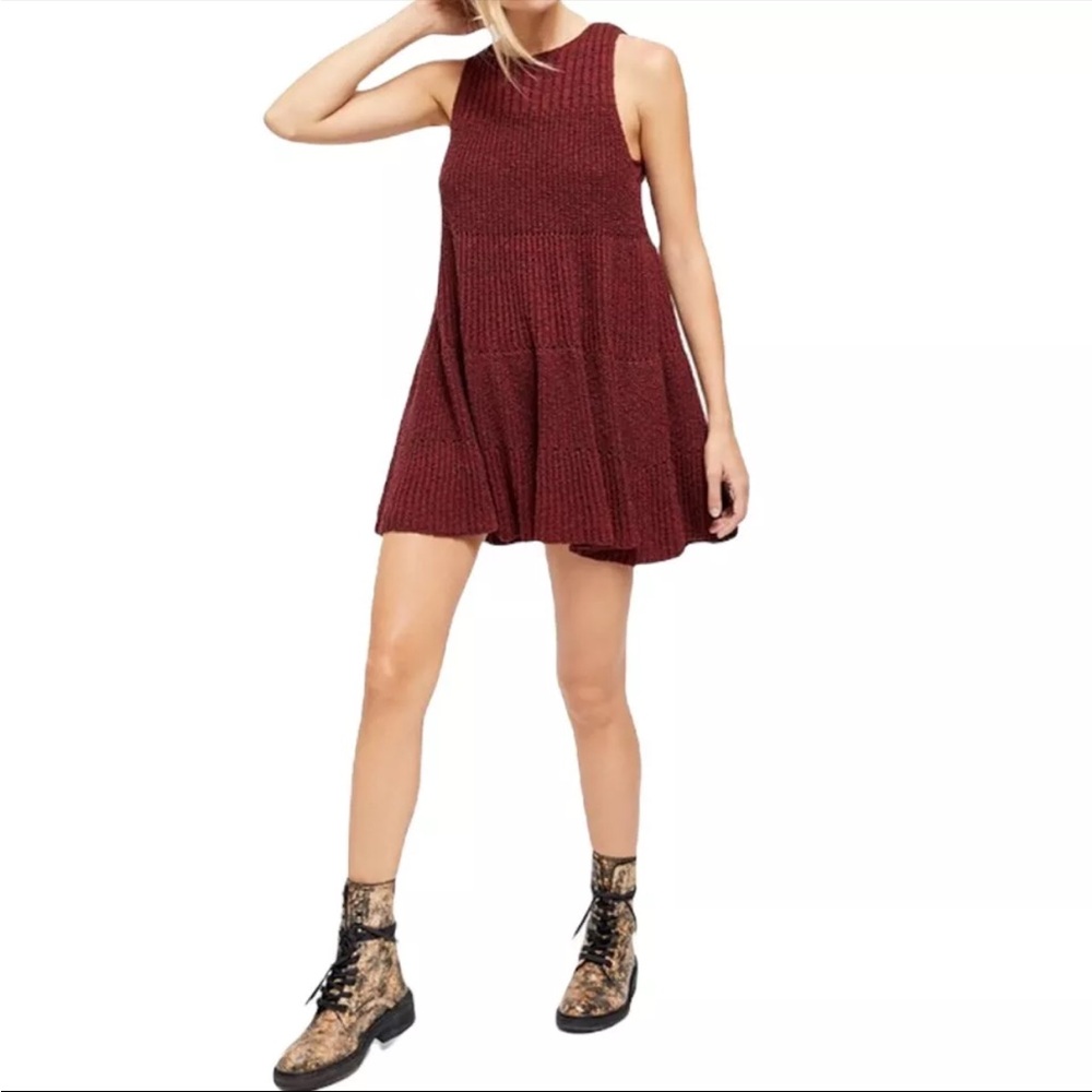 Free People Bittersweet Red Waterfall Lined Crochet Dress